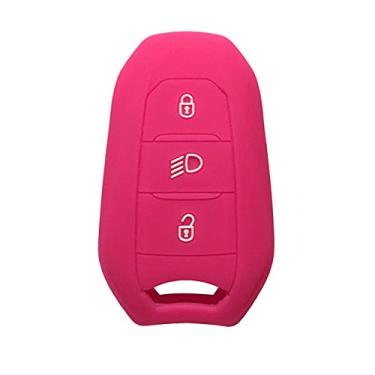 Imagem de CSHU Capa de silicone para chave remota Shell Capa para chave do carro Capa chaveiro com anel de chave, adequado para 5008 DS5 DS6 Peugeot 208 DS3 Citroen C4 C5 X7, rosa