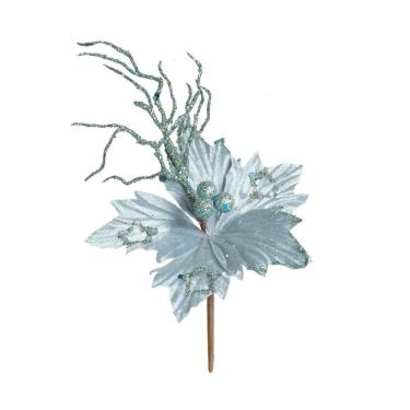 Imagem de Flor Natalina Poinsetia Az C/frut/glit 1u 20x20x12cm 1920540