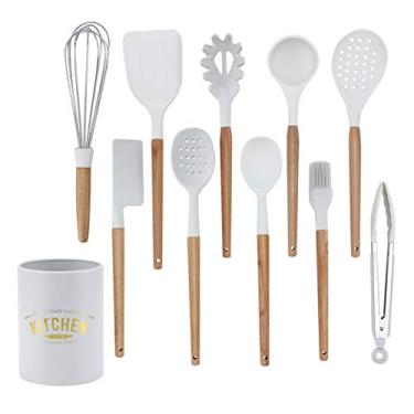 Imagem de 11 peças de utensílios de cozinha de silicone branco conjunto de utensílios de cozinha espátula com caixa de armazenamento Kit de utensílios de cozinha antiaderente para cozinha doméstica