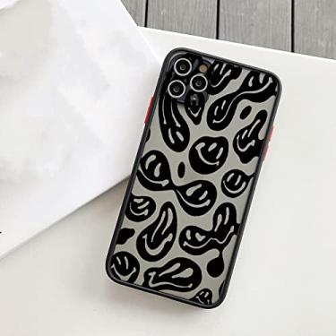 Imagem de Capas de telefone de rosto sorridente engraçado para iphone 11 12 13 pro max 6s 7 8 plus se2020 x xs max xr capa traseira dura fosca, preto smiley 2, para iphone12 pro max