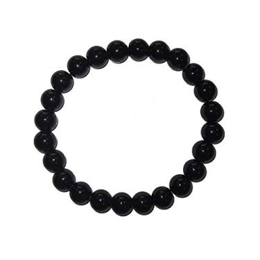 Imagem de ROSTIVO Pulseira de obsidiana preta natural com contas para homens e mulheres, pulseira elástica de 8 mm, pulseira Feng Shui, cristal obsidiana