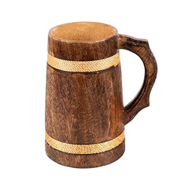 Imagem de GoCraft Caneca de cerveja de madeira feita à mão | Canecas de acampamento para viagem ao ar livre para homens | Copo de café com alça | Caneca de bebida de artesanato