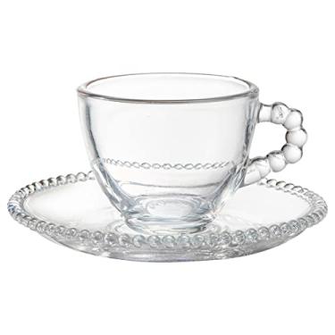 Imagem de Jogo 4 Xícaras para cafe chá com Pires Bolinhas 270ml Vidro
