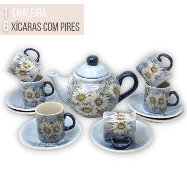 Kit Bule De Café E Chá Com 6 Xícaras e Pires Aço Esmaltado Vermelho