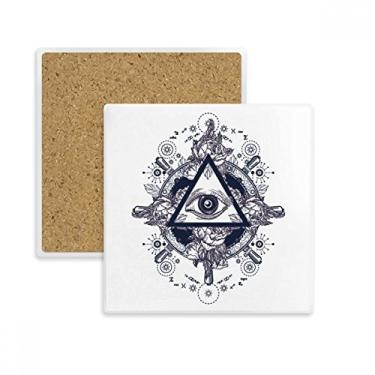 Imagem de Porta-copos quadrado com estampa de triângulo de flor para os olhos, porta-copos quadrados, suporte de subplaca, pedra isolante