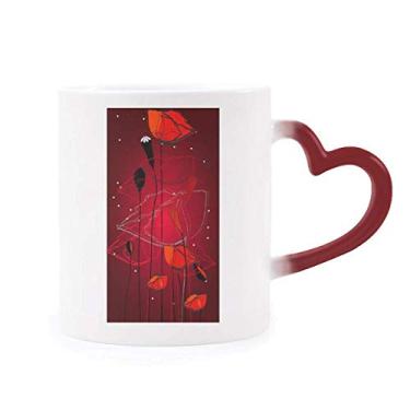 Imagem de Caneca de grés vermelha com pintura de arte abstrata milho sensível ao calor mudança de cor vermelha