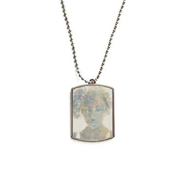 Imagem de DIYthinker Blue Eye Girl XJJ Colar de aço inoxidável com pingente de etiqueta de cachorro com pintura a óleo