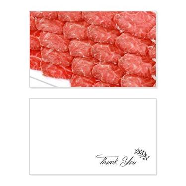 Imagem de Placa de agradecimento com textura de carne crua do loin bife, papel de aniversário, agradecimento de casamento