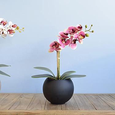 Imagem de Arranjo de Orquídea Rosa Artificial no Vaso de Vidro Preto Fosco | Linha permanente Formosinha