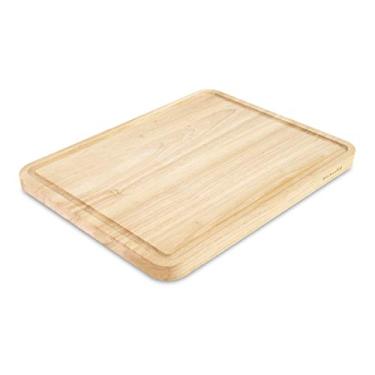 Imagem de Kitchen Aid Tábua de corte clássica de seringueira com trincheira de perímetro, tábua de cortar reversível, 28 x 35 cm, natural