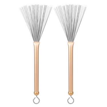 Imagem de Escovas profissionais ajustáveis para tambor, escova para baquetas de metal, conjunto de tambor para tambor jazz (M02511 ouro)