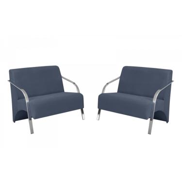 Imagem de Kit 2 Poltronas Namoradeira 2 Lugares Vênus Braço Alumínio D Salla Suede