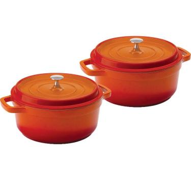 Imagem de Kit Conjunto Caçarola Hercules Revestimento Ceramico Indução Laranja 6,8L + 6,8L