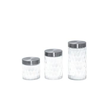 Imagem de Kit 3 Potes de Vidro com Tampa Inox Bolhas Redondo 800ml, 1300ml E 1700ml - Mozcada