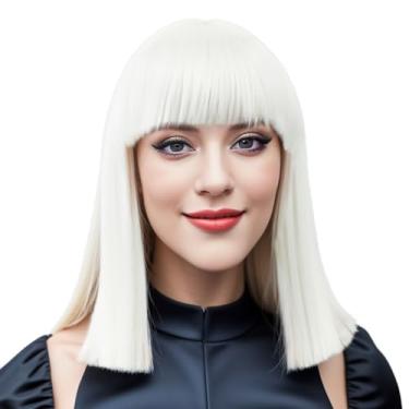Imagem de IMISSU Peruca cosplay de cabelo curto corte natural com franja reta fantasia de festa de Halloween perucas para mulheres (Branco)