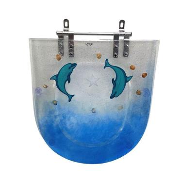 Imagem de Assento Sanitário Poliéster para Louça Riviera/smart celite Aço Decorado `golfinho` Translúcido C/gliter prata