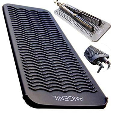 Imagem de ANGENIL Silicone Heat Resistant Travel Mat Pouch for Titanium Ceramic Flat Iron, Hair Straightener Professional and Curler 2 in 1, Curling Wand, Crimper Hair Iron Tools, Food Grade Silicone, Black