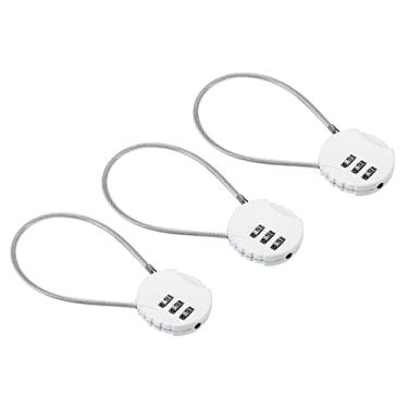 Imagem de PATIKIL Cadeado com combinação de 20,3 cm, 3 peças, 3 dígitos, à prova d'água, cadeado com corda de arame para bagagem, academia, cerca, caixa de ferramentas, mochila, branca