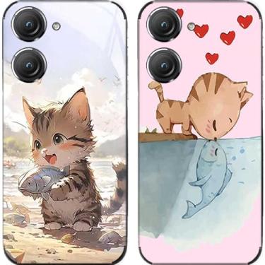 Imagem de 2 peças Cat Kiss Fish TPU gel silicone capa de telefone traseira para Asus Zenfone 8/9/10 (Asus Zenfone 9)