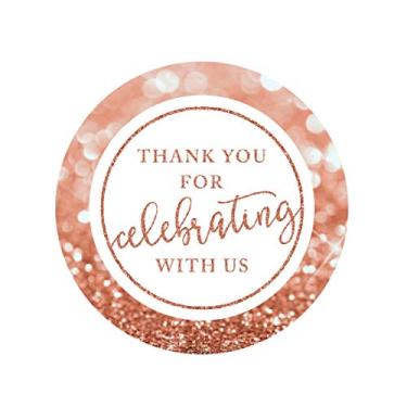 Imagem de Andaz Press Glitzy Faux Rose Gold Glitter Round Sticker Labels, Thank You for Celebrating with US, pacote com 40