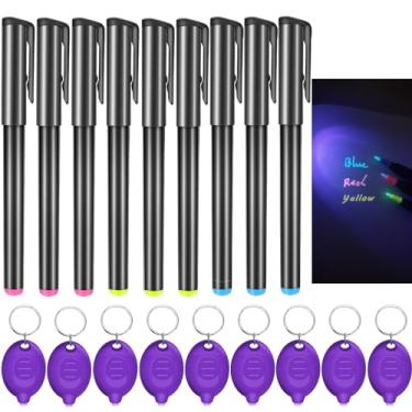 Imagem de Daemson Caneta de tinta invisível, caneta espiã com 9 peças, mini chaveiro UV LED, caneta mágica de tinta desaparecendo com marcadores de luz preta para notas secretas, adequada para presentes de