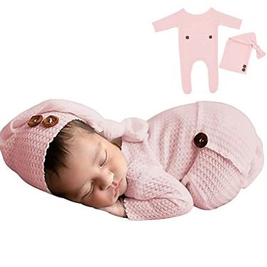 Imagem de Winmany Conjunto de gorro de crochê para recém-nascidos e meninos e meninas, rosa, 0-2month
