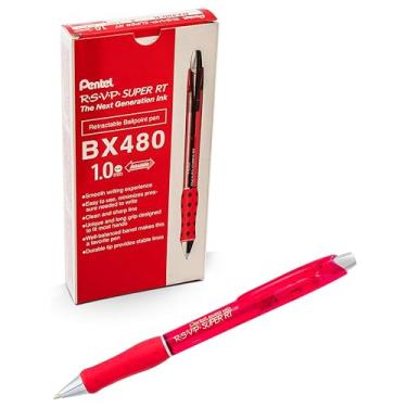 Imagem de Pentel Caneta esferográfica RSVP Super RT, (1,0 mm) linha média, tinta vermelha, caixa com 12, (BX480-B)