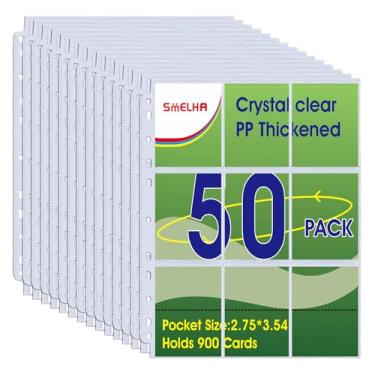 Imagem de Pacote com 50, protetor de página com 9 bolsos, capa para cartões colecionáveis, folhas de beisebol ou Skylanders, MTG, cupom, cartas de jogo, cartas colecionáveis, cartas de futebol americano