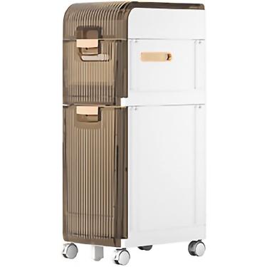 Imagem de Armário de armazenamento de plástico para banheiro, armário de armazenamento estreito de papel higiênico, torre de armazenamento lateral à prova d'água com gavetas e rodas de travamento para