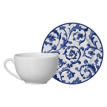 Imagem de Conjunto de Xícaras de Chá com Pires Ramalhete, Branco/Azul, 6 Peças, Alleanza