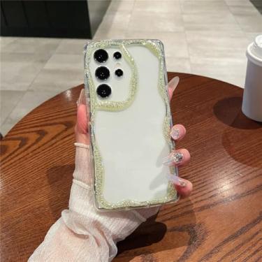 Imagem de Capa para S24 Plus Glitter Wave Frame Transparente Capa de silicone macio, amarelo, para S24 Plus