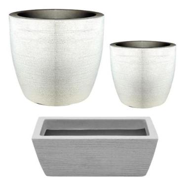 Imagem de Kit de 3 vasos de planta decorativo grafiato de luxo em polietileno co