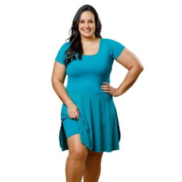 Imagem de Maiô Vestido Plus Size Com Saia Embutida Uv50+ Com Bojo Moda Praia Eva