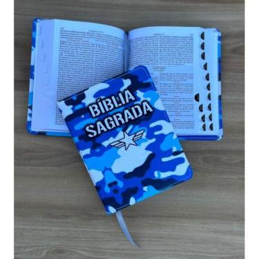 Imagem de Bíblia pequena exército azul - com índice e harpa e corinhos - CENTRAL