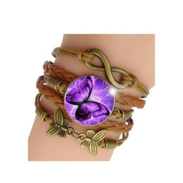 Imagem de Pulseira Feminina Borboleta Roxa Mágica Ajustável - RECANTO ASTRAL