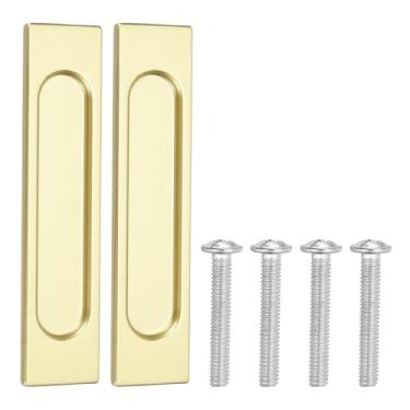 Imagem de PATIKIL Puxadores de porta de armário deslizantes autoadesivos de 15 cm, 2 peças de puxadores de dedo de gaveta de liga de alumínio foscos com fita adesiva e parafuso para porta de celeiro cozinha