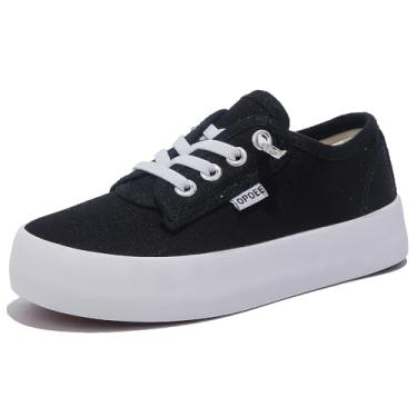 Imagem de OPOEE Meninos e meninas, sapatos de lona infantis de corte baixo, sapatos de skate preguiçosos de ajuste largo, Preto, 13.5 Wide Little Kid