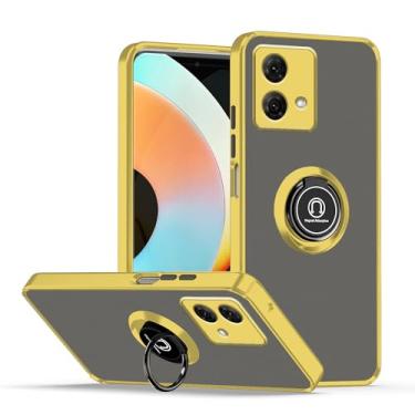 Imagem de Compatível com Moto G84 Capa de anel com ímã azul, capa para celular Motorola Moto G84 TPU macio e policarbonato rígido de silicone à prova de choque capa fina de luxo (amarelo)