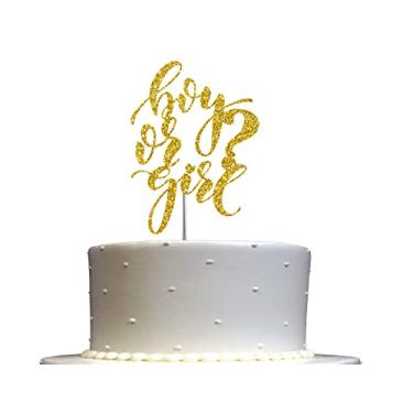 Imagem de Topo de bolo para meninos ou meninas com glitter dourado, revelação de gênero, decoração de festa de chá de bebê, qualidade premium, glitter de dupla face resistente, bastão de acrílico. Feito nos EUA