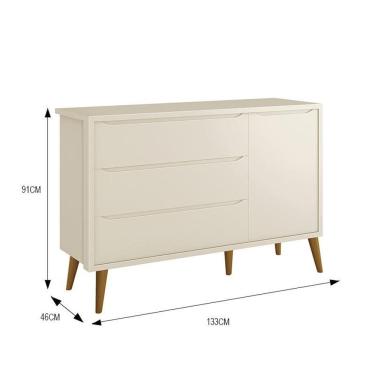 Imagem de Cômoda Infantil 1 Porta e 3 Gavetas Theo Retrô com Pés Amadeirado - Reller Móveis