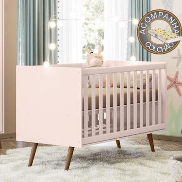 Imagem de Berço Americano Qencanto 3820 Qmovi Rosa + Colchão Gazin