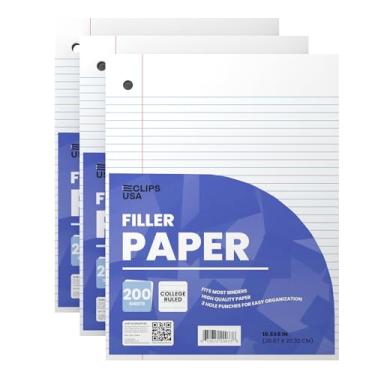 Imagem de Papel para caderno, papel de folha solta pautado universitário (pacote com 3), papel de enchimento, 26,7 cm x 20,32 cm, papel de enchimento, 200 folhas por pacote, 60 gsm (pacote com 3)