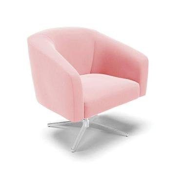 Imagem de Cadeira Sala De Jantar Giratória Base Cromada Stella Suede D03 - D`rossi Cor Rosa Bebê