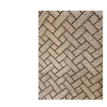 Imagem de Tapete Clean Retangular Elegante 2,00 x 2,50 Carpete Marrom em Polipropileno Estampa Moderna Desenho Geométrico Tijolinhos Base Antiderrapante 2x2,5m Decoração Para Sala de Estar Quarto Recepção