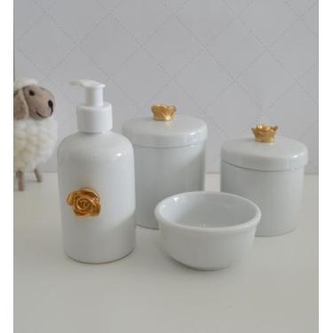 Imagem de Kit Higiene Porcelana Bebê Bandeja Banho Quarto K016 Flor - Ciranda Ar