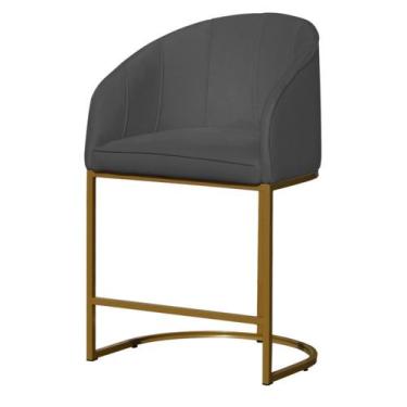 Imagem de Banco Banqueta Alta Poltrona Mia Base Metal Dourada Suede - Fina Mobíl