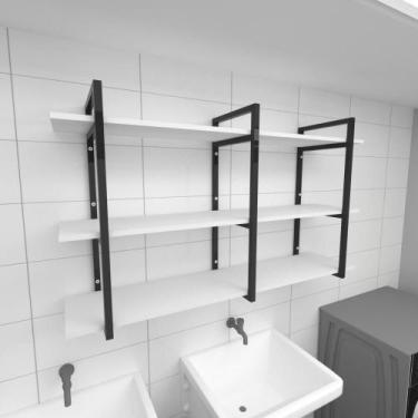 Imagem de Prateleira industrial para lavanderia aço cor preto prateleiras 30cm c
