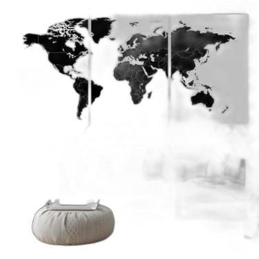 Imagem de Kit 3 Quadros Mapa Mundi Preto 24X18Cm