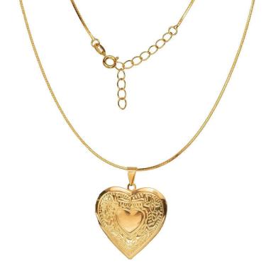 Imagem de Corrente Feminina 50Cm 1Mm Relicario 3Cm Folheado Ouro Cr103