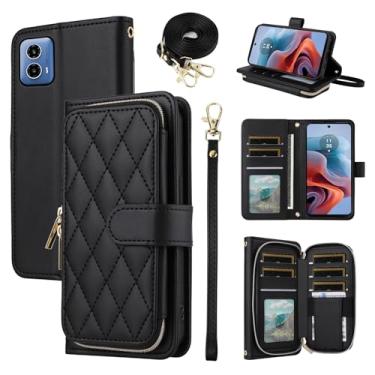 Imagem de Furiet Argyle Capa carteira para Motorola Moto G34 5G com alça de pulso alça de ombro 9+ compartimento para cartão bolsa com zíper bolsa de couro PU de luxo com suporte para celular xadrez para